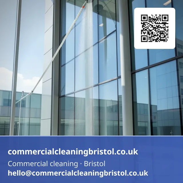 Window-cleaning water-fed pole system reaching up the full height of a curtain-wall glazing panel