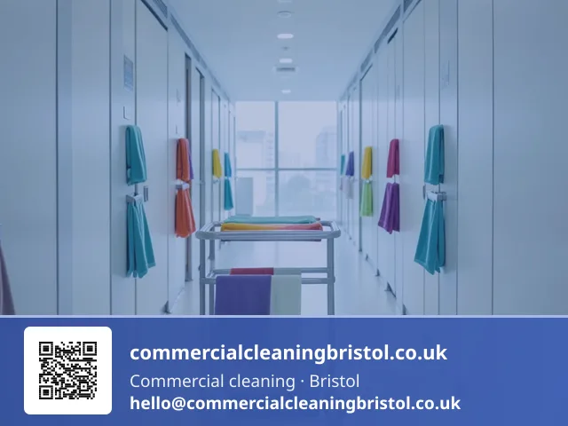 Restroom sanitising trolley making its rounds through a bank of washrooms serving a large commercial floor
