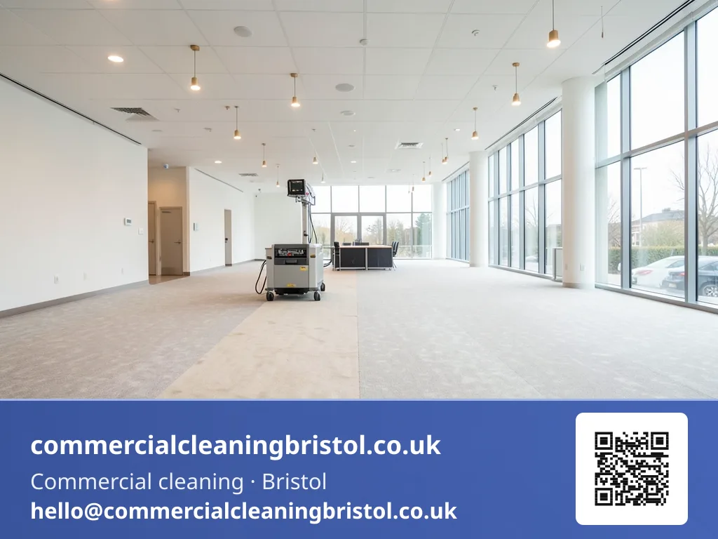 Carpet extraction machine working a wide conference-floor expanse in slow parallel passes