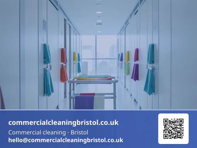 Restroom sanitising trolley making its rounds through a bank of washrooms serving a large commercial floor