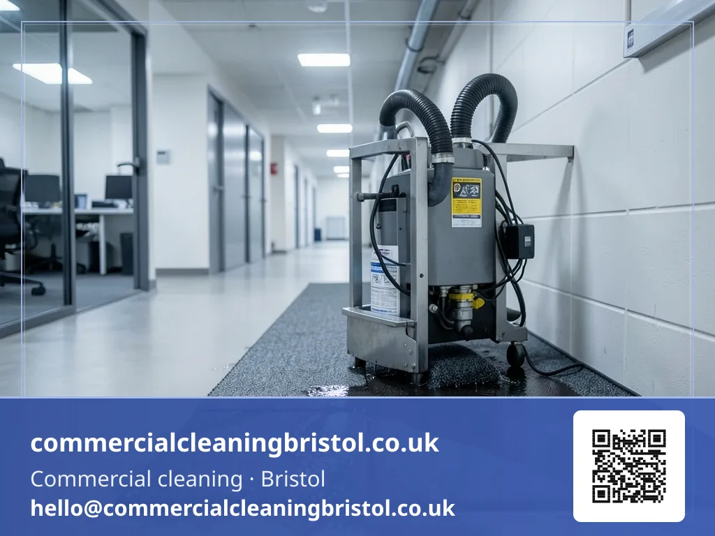 Carpet extraction machine working soaked carpet tiles in slow deliberate passes