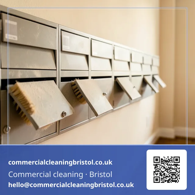 Wall of individual mail slots dusted with a soft brush