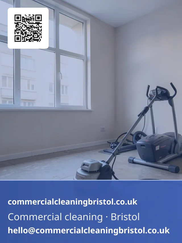 Residential block's shared gym room floor scrubbed with a small rotary machine