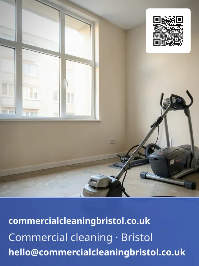 Residential block's shared gym room floor scrubbed with a small rotary machine