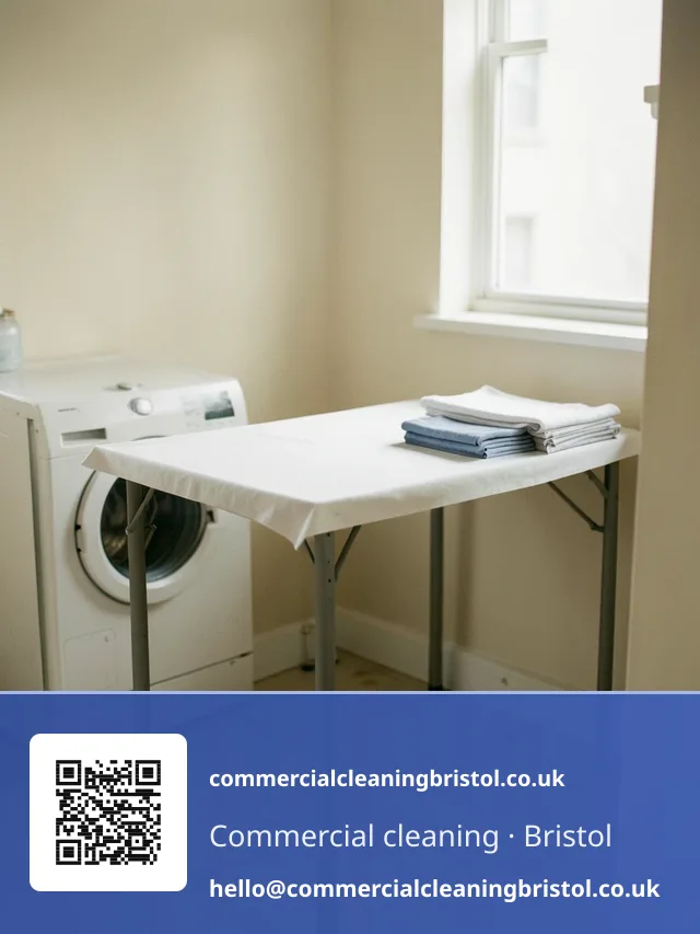 Shared laundry room's folding table wiped down with a microfibre cloth