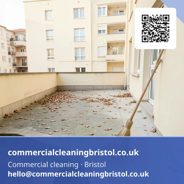 Residential block's rooftop terrace swept clear of leaves and grit ahead of the weekend