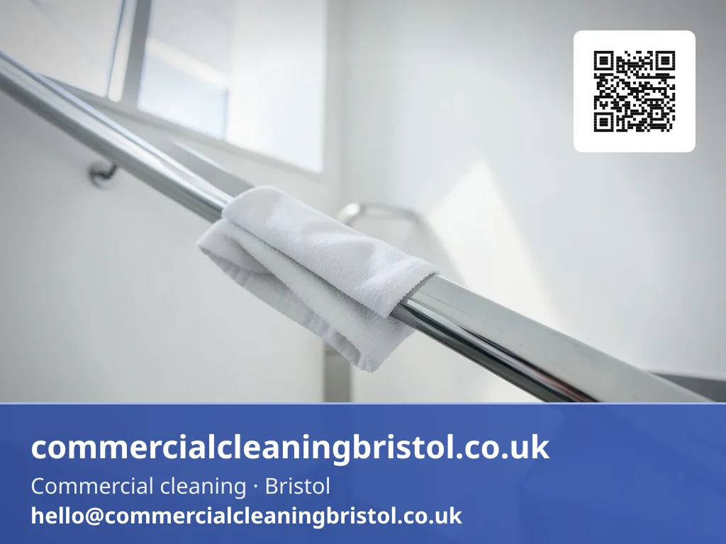 Stairwell handrail wiped in one continuous pass with a folded microfibre cloth