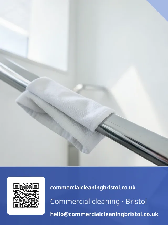 Stairwell handrail wiped in one continuous pass with a folded microfibre cloth