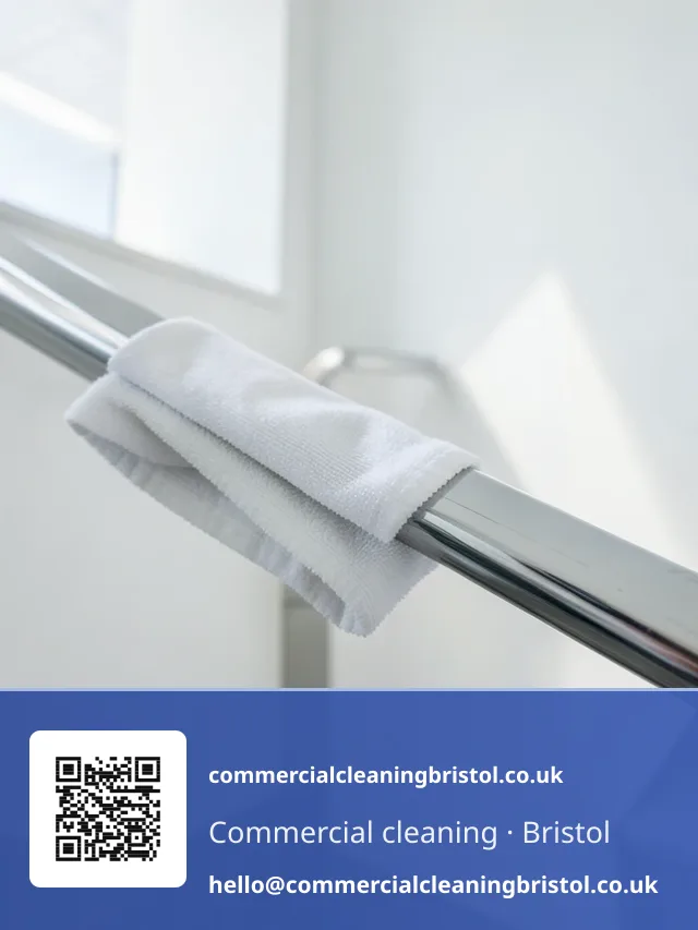 Stairwell handrail wiped in one continuous pass with a folded microfibre cloth