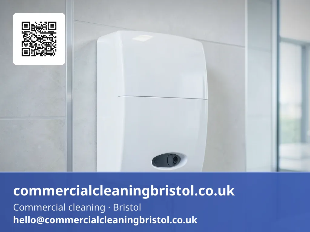 New sensor-operated washroom dispenser mounted to a tiled wall