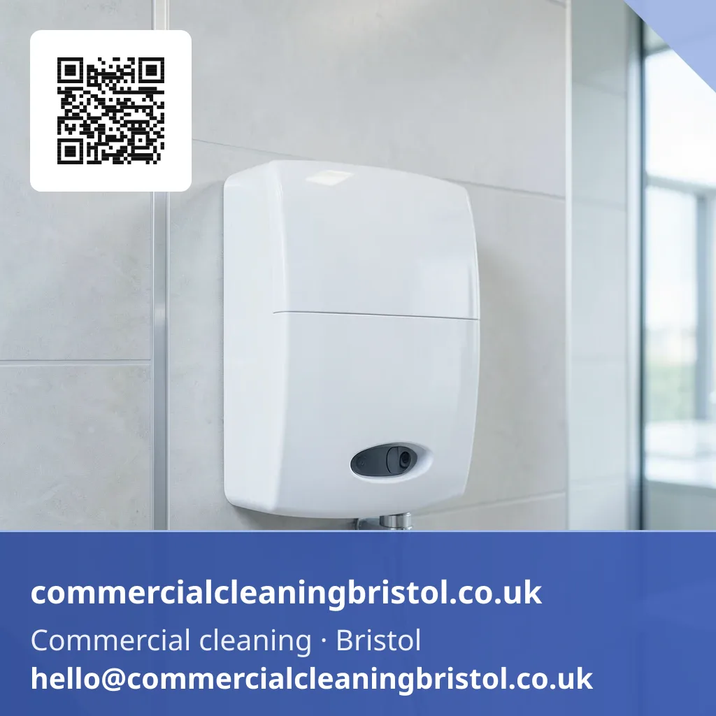 New sensor-operated washroom dispenser mounted to a tiled wall