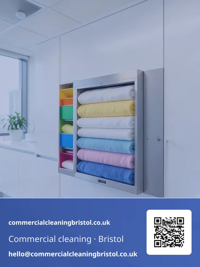 New colour-coded cloth dispenser mounted to a cupboard wall