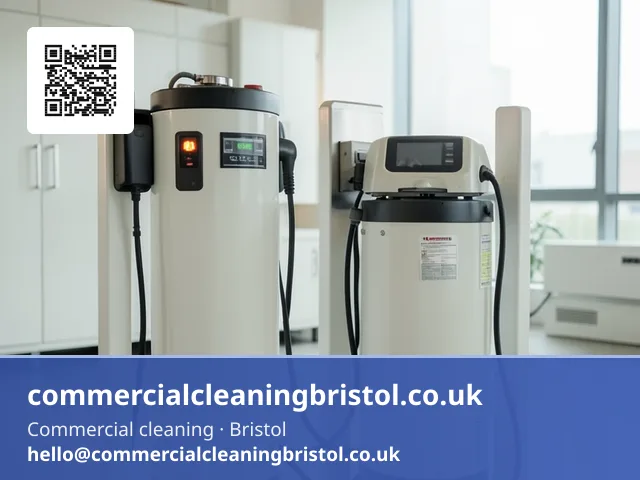 New battery-electric scrubber-drier parked at a charging point