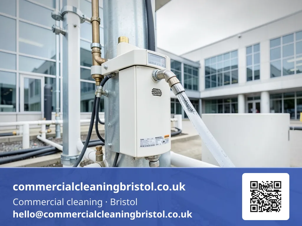 Water-fed pole window-cleaning system's filtration unit being commissioned