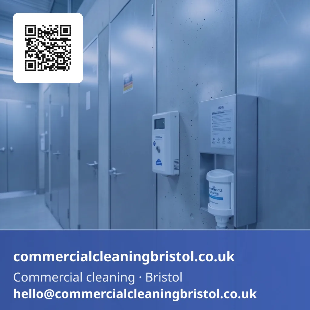 Consumables restock in progress, a fresh dispenser cartridge fitted in a washroom on one of many identical floors