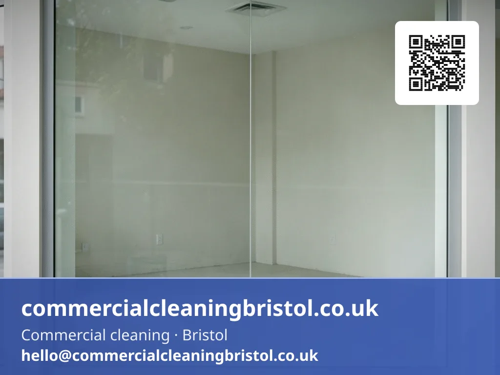 Vacant shopfront's interior glass wiped streak-free