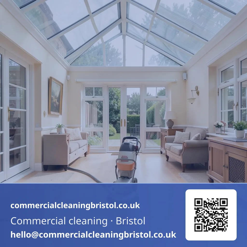 Conservatory floor scrubbed with a small rotary machine